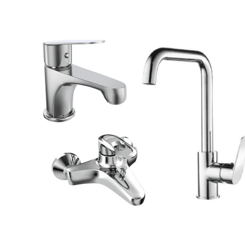 طقم خلاط 3 قطع ( خلاط بانيو سيراميكس GX-0065 خلاط مطبخ امباير EMP-0109 خلاط حوض امباير EMP-0104 ) اللون كروم من جواد