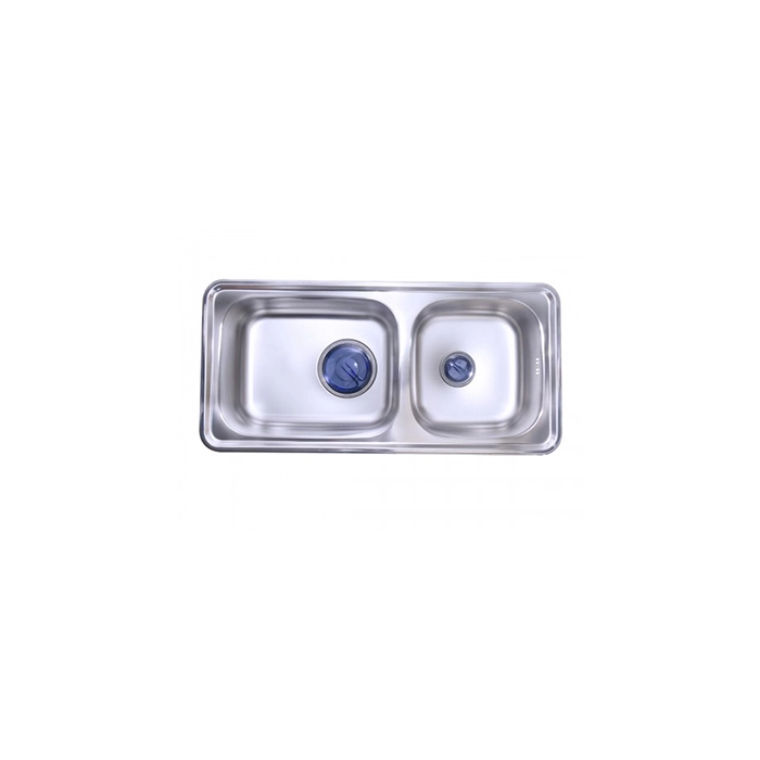 حوض - حله مطبخ كورى 2 عين موديل ISD 1000 مقاس 100 × 48 سم بمجموعة الصرف 6 بوصة و 3 بوصة من بيورتى