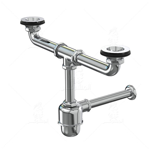 ZA-0054 سيفون 2 بوصه كروم مجوز لحوض المطبخ بالطابق ولد 24 سم من جواد