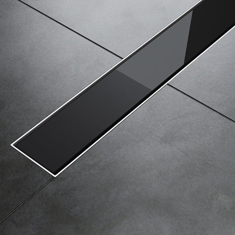 مجرى شاور - بيبه DL-55 بغطاء زجاجى اسود 55 سم المجرى ستانليس ستيل 1 مم صرف سفلى بفلتر ضد الانسداد مانع للروائح والحشرات من بيورا