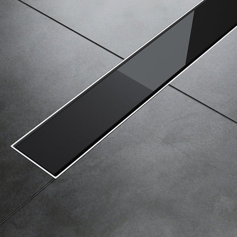 مجرى شاور - بيبه DL-105 بغطاء زجاجى اسود 105 سم المجرى ستانليس ستيل 1مم صرف سفلى بفلتر ضد الانسداد مانع للروائح والحشرات من بيورا