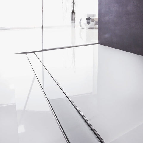 مجرى شاور - بيبه DL-95 بغطاء زجاجى ابيض 95 سم المجرى ستانليس ستيل 1 مم صرف سفلى بفلتر ضد الانسداد مانع للروائح والحشرات من بيورا