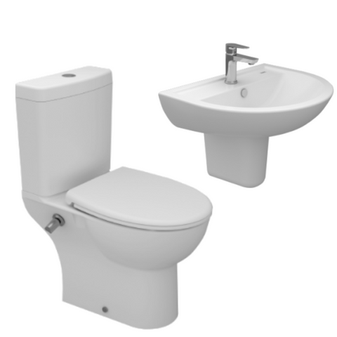 طقم حمام روزيتا مرحاض كامل ذاتى الغلق و حوض 45 × 36.5 سم بالعامود المعلق من سانى بيور