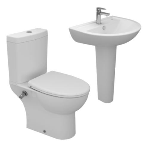 طقم حمام روزيتا مرحاض كامل ذاتى الغلق و حوض 55 سم بالعامود الطويل من سانى بيور