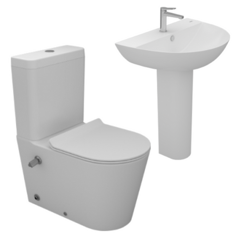 طقم حمام تايتن مرحاض ملاصق كامل بالخزان والسديلى العادى و حوض 80 بالعامود الطويل من سانى بيور