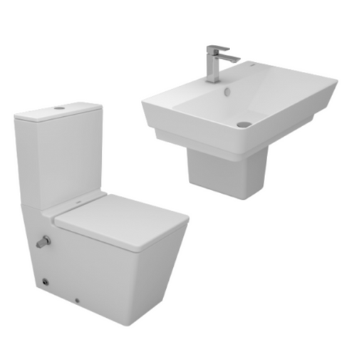 طقم حمام كيبلر مرحاض ملاصق كامل بالخزان والسديلى العادى و حوض 70 سم بالعامود المعلق من سانى بيور