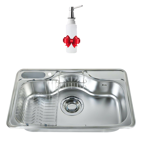 حوض - حله مطبخ DJIS 850 P مقاس 85 × 51 سم مع ضاغط صابون سائل هدية بالصرف 6 بوصة و صفاية كبيرة و صفاية صغيرة منتج مستورد كورى من بيورتى