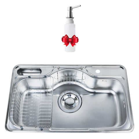 حوض - حله مطبخ كورى NDJIS 750 P مقاس 48 × 75 سم شامل مصفاة خضروات و مصفاة معالق و ضاغط صابون سائل هدية بالصرف 6 بوصة من بيورتى