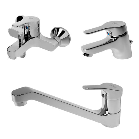 طقم خلاطات سليم لاين 3 قطع (خلاط بانيو 8587 و خلاط حوض 8577 و خلاط مطبخ شجرة 8592 ) اللون كروم من أيديال ستاندرد