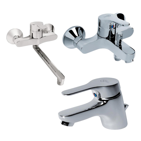 طقم خلاط 3 قطعة ( خلاط حوض B8577AA خلاط بانيو B8587AA خلاط مطبخ B8599AA ) اللون كروم من أيديال ستاندرد