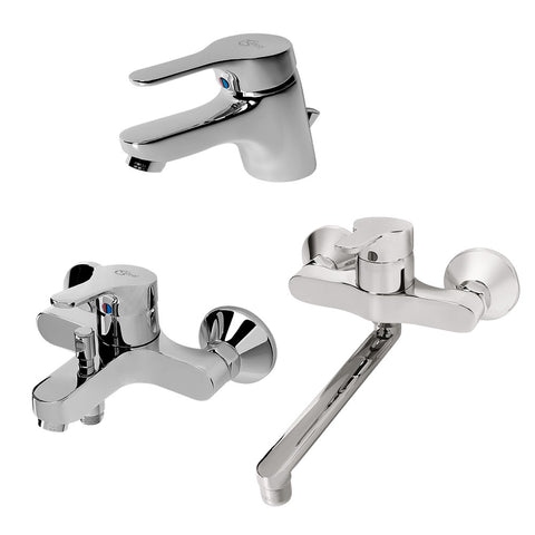 طقم خلاطات سليم لاين 3 قطع (خلاط بانيو 8587 و خلاط حوض 8577 و خلاط مطبخ حائطى 8599 ) اللون كروم من أيديال ستاندرد