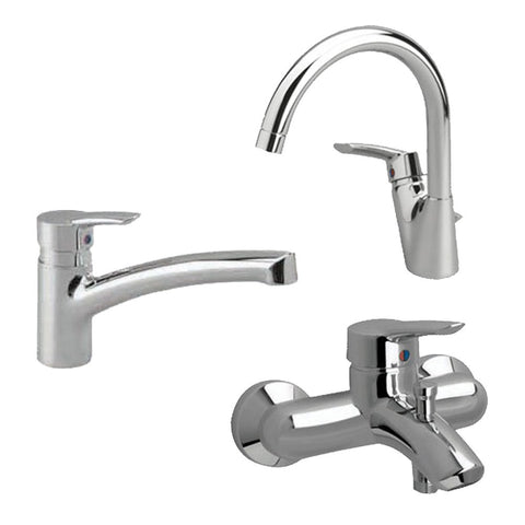 طقم خلاطات يوروستورم ( خلاط بانيو B 7841 AA و خلاط حوض قنطرة عالية B 7835 AA و خلاط مطبخ B 7845 AA ) اللون كروم من أيديال ستاندرد