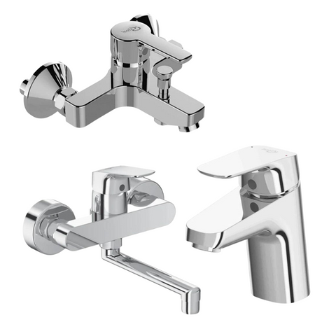 طقم خلاط 3 قطعة ( خلاط بانيو B1487AA (BC950AA) خلاط مطبخ حائطى B1730A (BC959AA) خلاط حوض B1708AA ) اللون كروم من أيديال ستاندرد