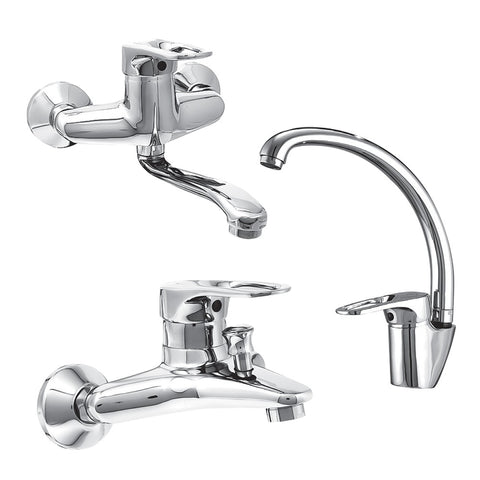 طقم خلاطات سيراميكس ( خلاط حوض GX-0069 و خلاط بانيو GX-0065 و خلاط مطبخ حائطى GX-0067 ) اللون كروم من جواد