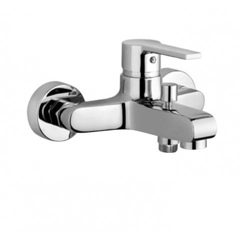 خلاط بانيو فيرونا VE5230000E10 تركيب حائطى بالمحول قلب سيراميك بمحدد درجة حرارة و مقبض للتحكم فى المياة و منظم لتوفير المياة و فلتر سهل التنظيف اللون كروم من ديورافيت