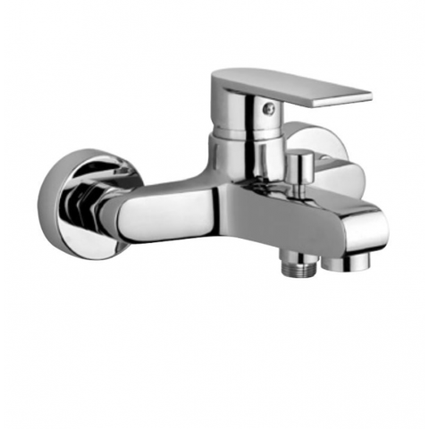 خلاط بانيو مودينا MO5230000E10 تركيب حائطى بالمحول قلب سيراميك بمحدد درجة حرارة و مقبض للتحكم فى المياة و منظم لتوفير المياة و فلتر سهل التنظيف اللون كروم من ديورافيت
