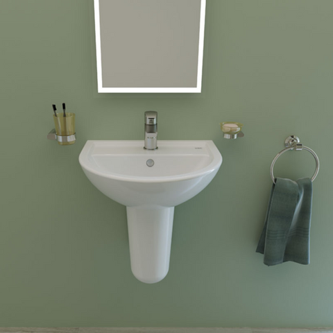 حوض روزيتا 034445 بالفايظ و بفتحة للخلاط وبعامود نصف ركبة مقاس 45 × 36.5 سم من ساني بيور