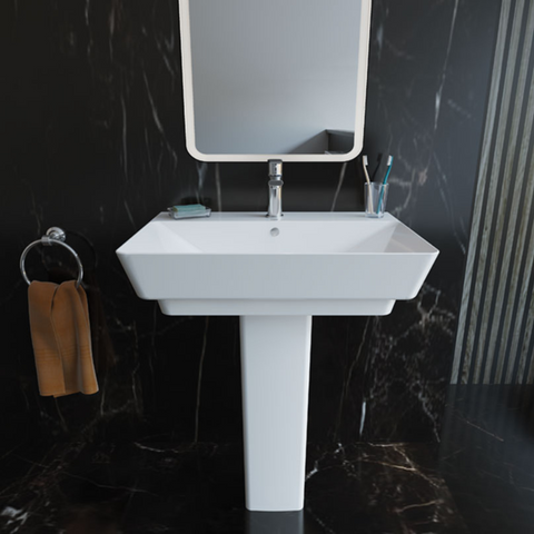 حوض كيبلر 041980 بالفايظ بفتحة للخلاط مقاس 80 × 49 سم بالعامود من ساني بيور